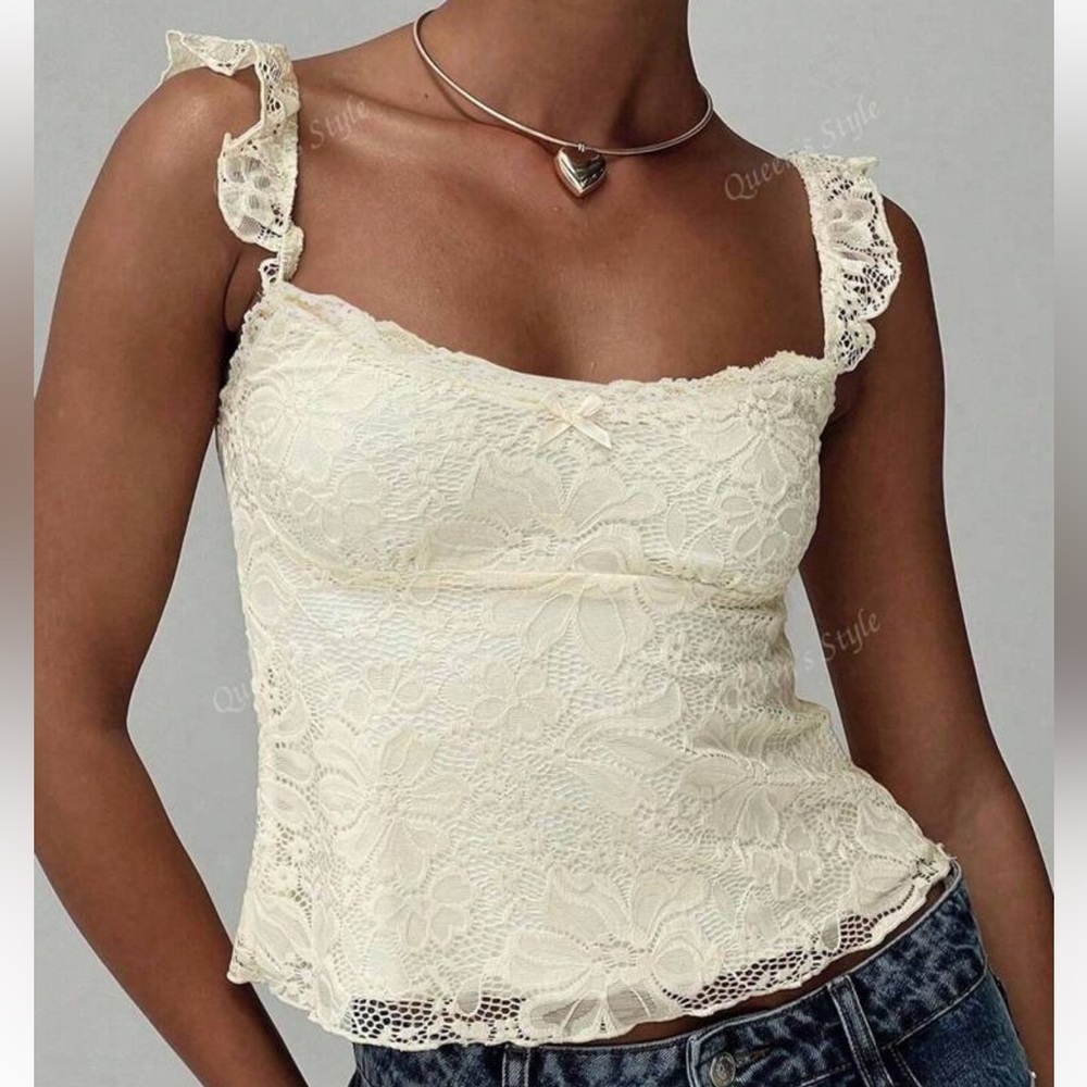 Elegant Pale Yellow and Cream Lace Women Top